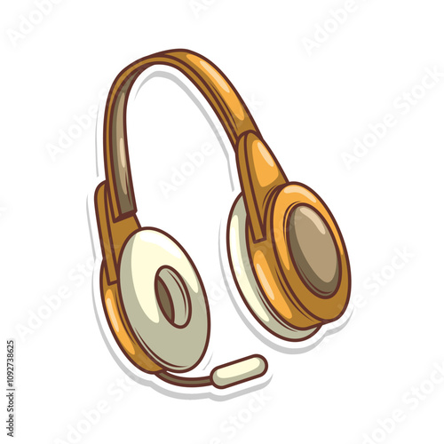 Hand drawn cute cartoon illustration of wireless headphones. Flat vector headset sticker in simple colored doodle style.