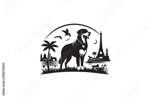 dog silhouette vector outline logo illustration