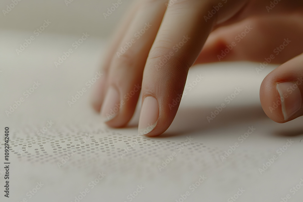 Close-up of Braille reading on a white page, highlighting dot texture. Close-up of Braille reading on a white page, highlighting dot texture.