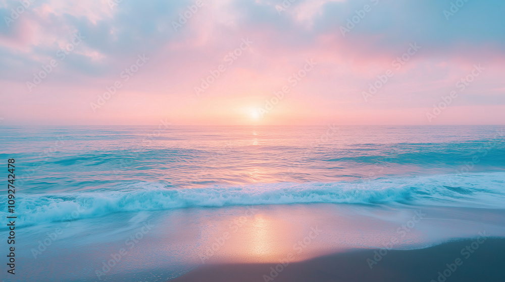 Obraz premium Peaceful Sunset Over a Tranquil Beach