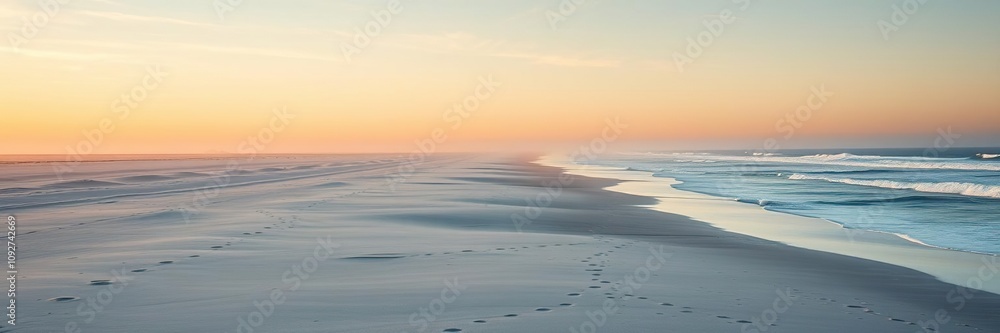 Fototapeta premium Miles of white sandy beaches stretching towards the horizon along the Oregon coast at dawn, beach, oregon coast