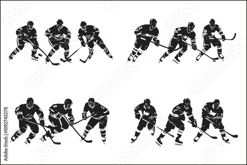 "Black Hockey Action: Silhouette Vector Art"

