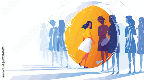Woman with Teleportation Device Standing in Hole Concept