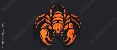 An eerie orange scorpion-like creature with a skull motif and glowing eyes is the focal point of the striking image against a black background. photo