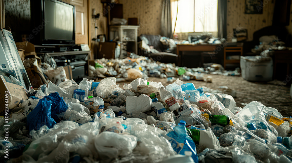 Hoarded home with old TV and tons of garbage Hoarded home with old TV and tons of garbage