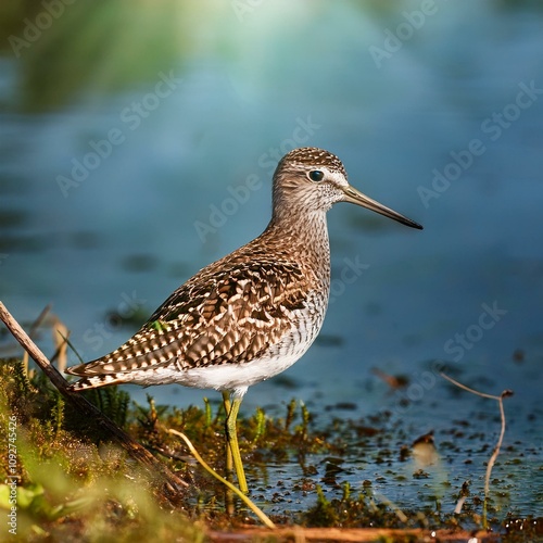 wood sandpiper scient. name Tringa glareola bird animal, AI gene photo