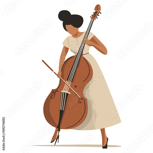 Female Bassist Performing on the Double Bass in Minimalist Art