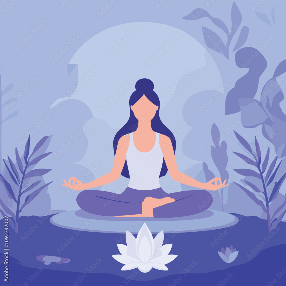 Woman in Meditation Surrounded by Calm Elements and Nature Woman in Meditation Surrounded by Calm Elements and Nature