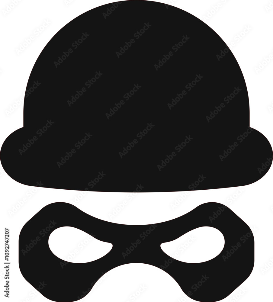 Incognito mask, villain or robber hide face element, black silhouette mystery costume icon. Superhero or carnival bandit burgar