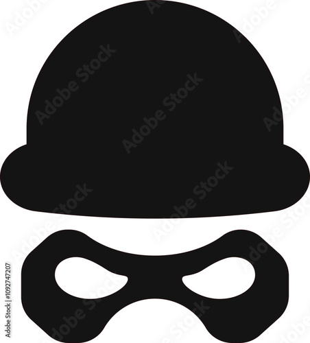 Incognito mask, villain or robber hide face element, black silhouette mystery costume icon. Superhero or carnival bandit burgar