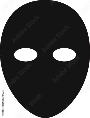 Incognito mask, villain or robber hide face element, black silhouette mystery costume icon. Superhero or carnival bandit burgar