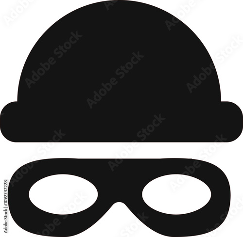 Incognito mask, villain or robber hide face element, black silhouette mystery costume icon. Superhero or carnival bandit burgar