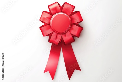 Red rosette award ribbon with blank center photo