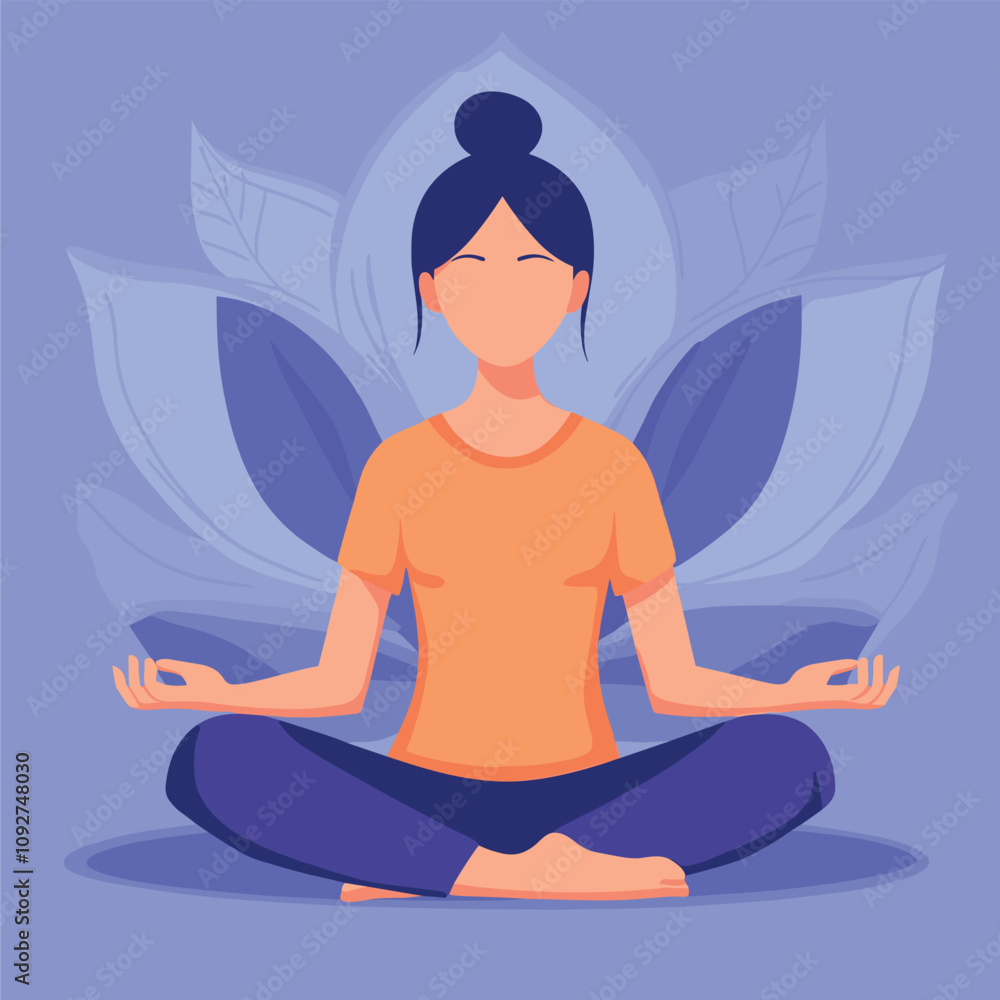 Woman Meditating in Lotus Pose with a Vibrant Floral Backdrop Woman Meditating in Lotus Pose with a Vibrant Floral Backdrop