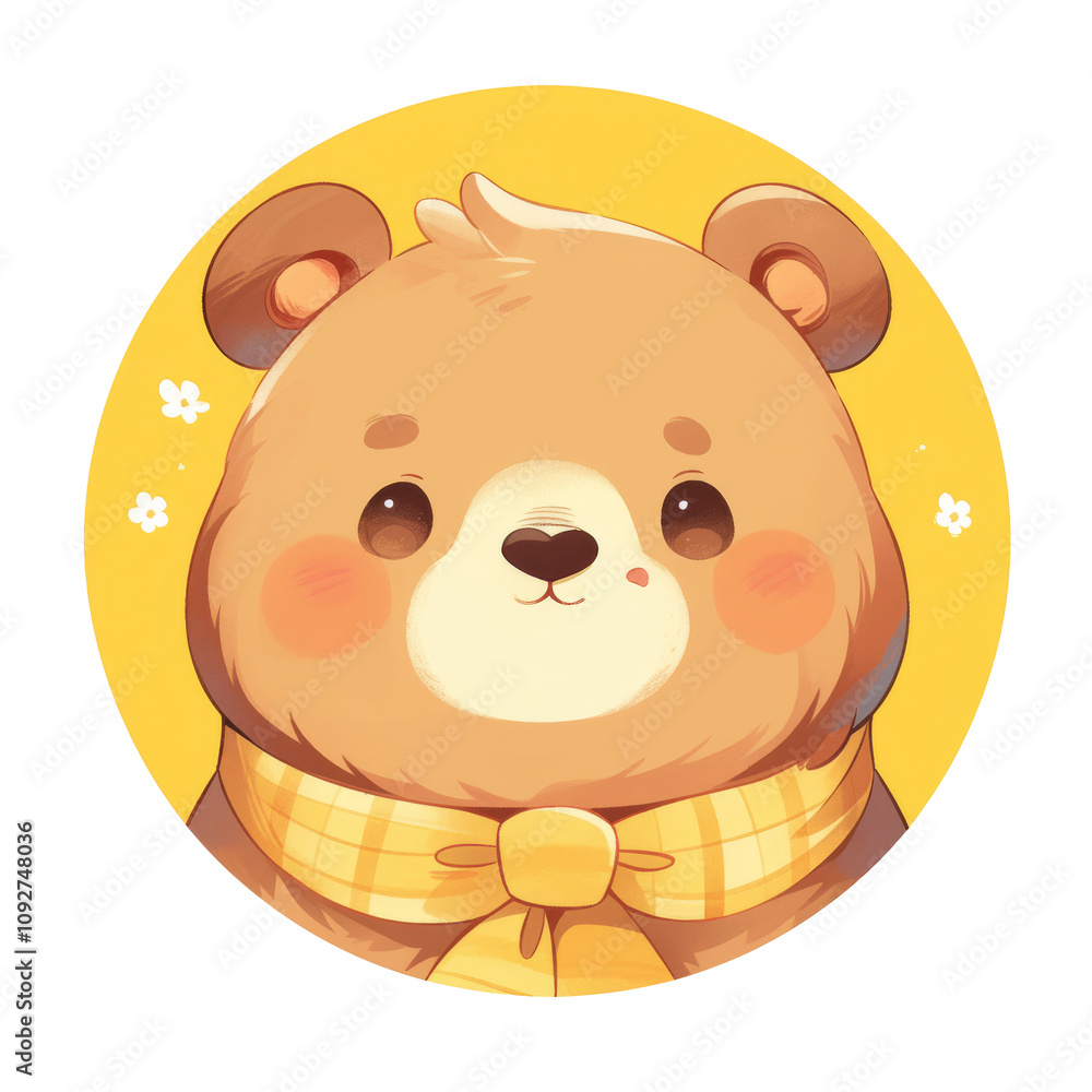 A cute cartoon bear with a yellow scarf against a cheerful background. A cute cartoon bear with a yellow scarf against a cheerful background.