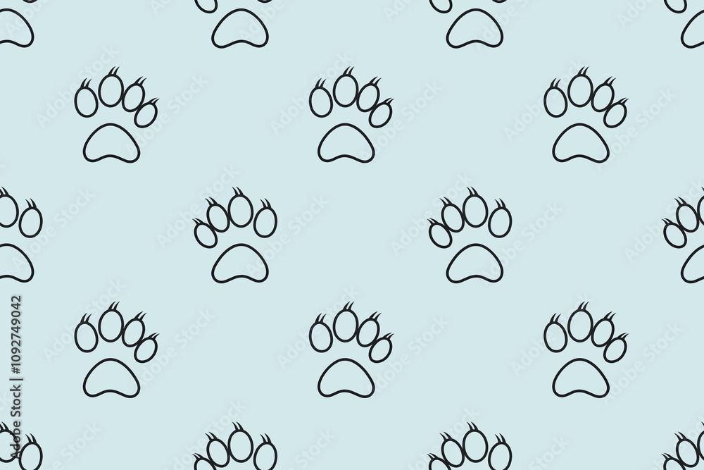 Seamless pattern. Line paws on a light blue background Seamless pattern. Line paws on a light blue background