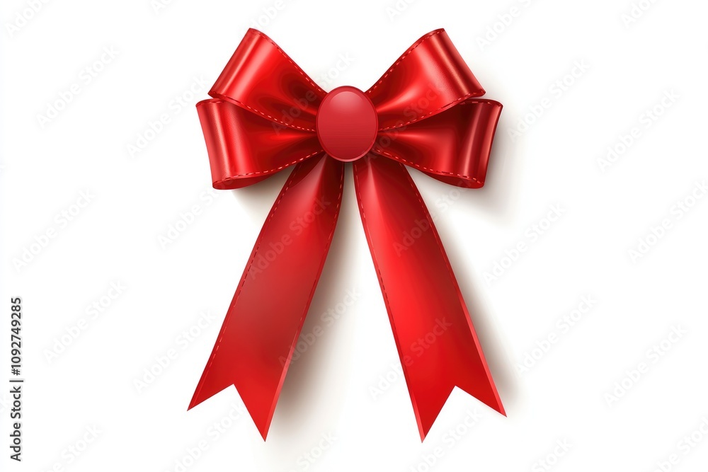 A vibrant red satin ribbon bow with tails A vibrant red satin ribbon bow with tails
