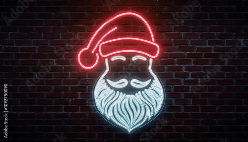 neon chirsmas santa claus symbol on brick wall  photo