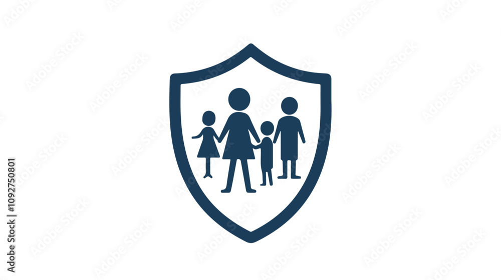 Fototapeta premium Family Safety Shield Icon Outline Art