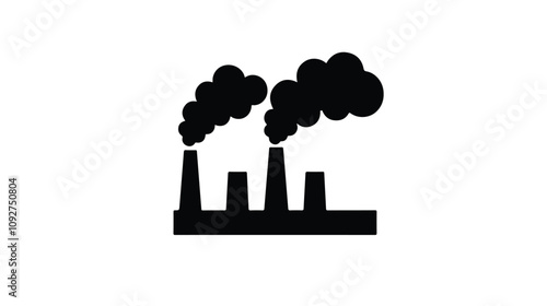 Silhouetted Factory with Polluting Chimney Emitting CO - Industrial Pollution Concept