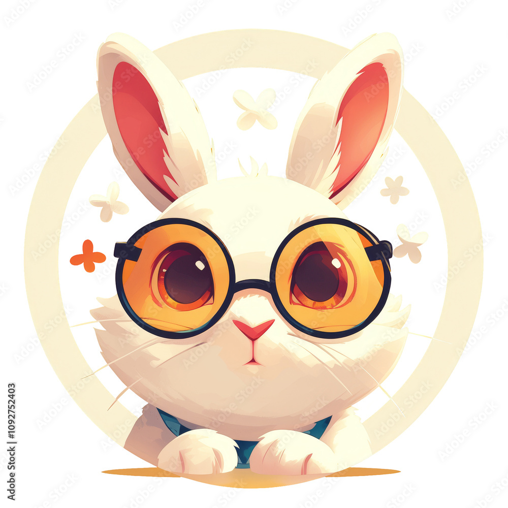 A cute cartoon rabbit wearing glasses, sitting inside a circular frame with a playful expression. A cute cartoon rabbit wearing glasses, sitting inside a circular frame with a playful expression.