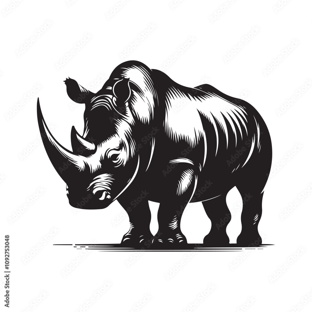 Fototapeta premium black silhouette rhinoceros illustration