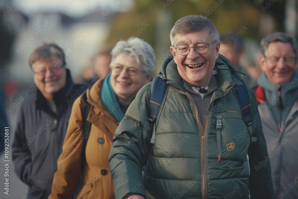 Mature people walking in the street on a sunny autumn day. Mature people walking in the street on a sunny autumn day.