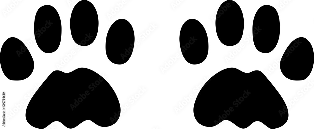 Fototapeta premium Animal Footprints Silhouette. Repeated pattern trail cat or dog. Shape paw icon isolated on white background