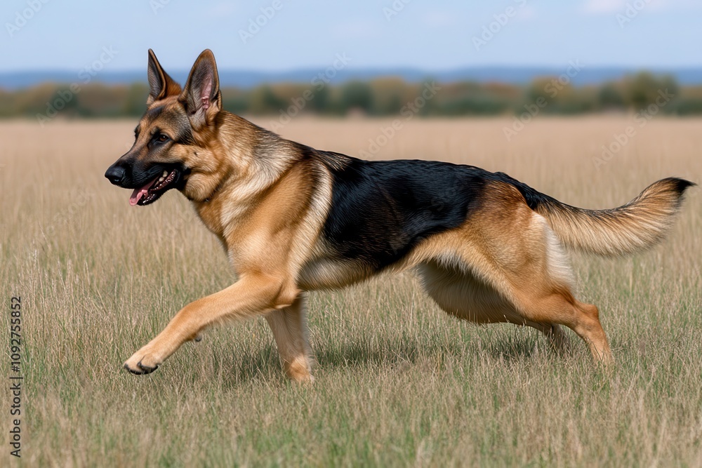 German Shepherd in Action: A muscular German Shepherd running