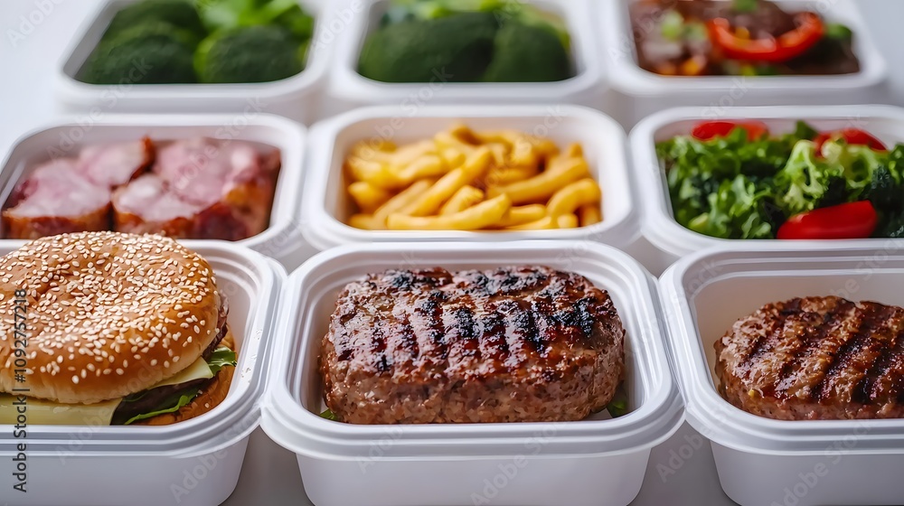 Healthy Meal Prep Burger Fries Steak Salad Broccoli Healthy Meal Prep Burger Fries Steak Salad Broccoli