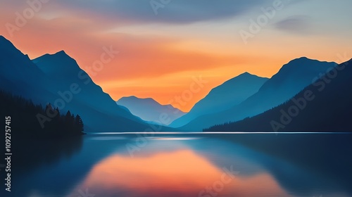 Serene Sunset Over a Mountain Lake AI Generated