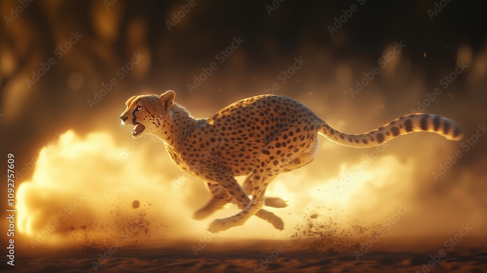 Fototapeta premium Cheetah Running Through Explosion