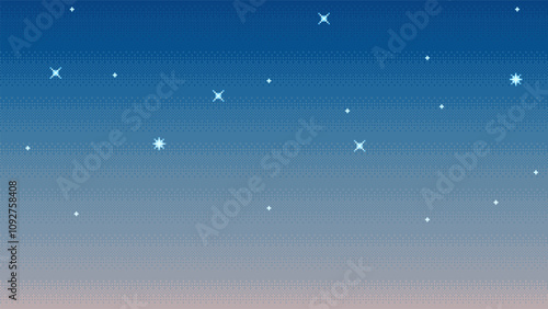 Pixel art starry sky. Seamless when docking horizontally, evening or morning vector background.