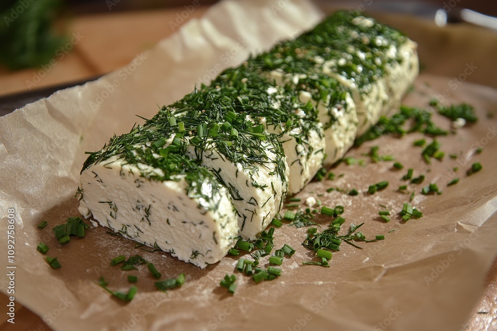 Goat Cheese Log with Herbs: A goat cheese log coated in chopped fresh herbs Goat Cheese Log with Herbs: A goat cheese log coated in chopped fresh herbs