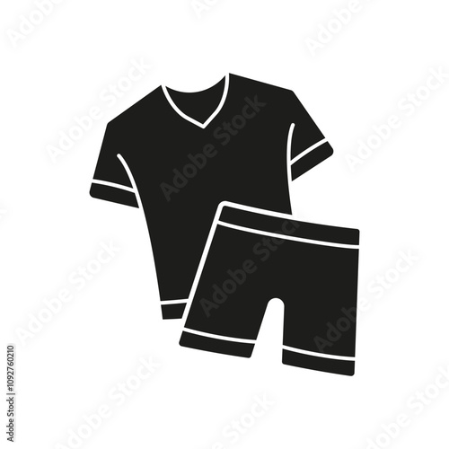 Pajama Set with Shirt and Shorts Silhouette Icon. Comfortable Sleepwear Outfit Glyph Symbol. Cozy Bedtime Attire. Isolated Vector Illustration