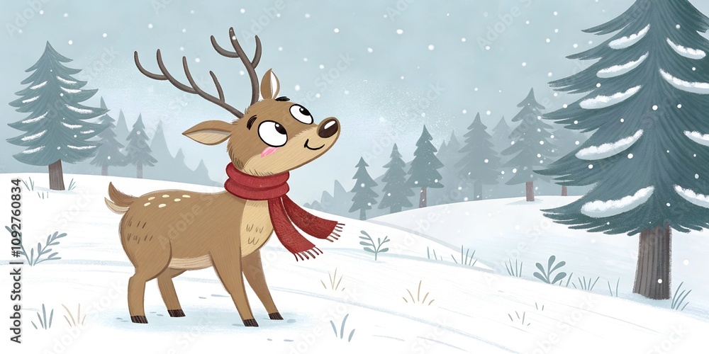 Cheerful Reindeer in Red Scarf Cheerful Reindeer in Red Scarf