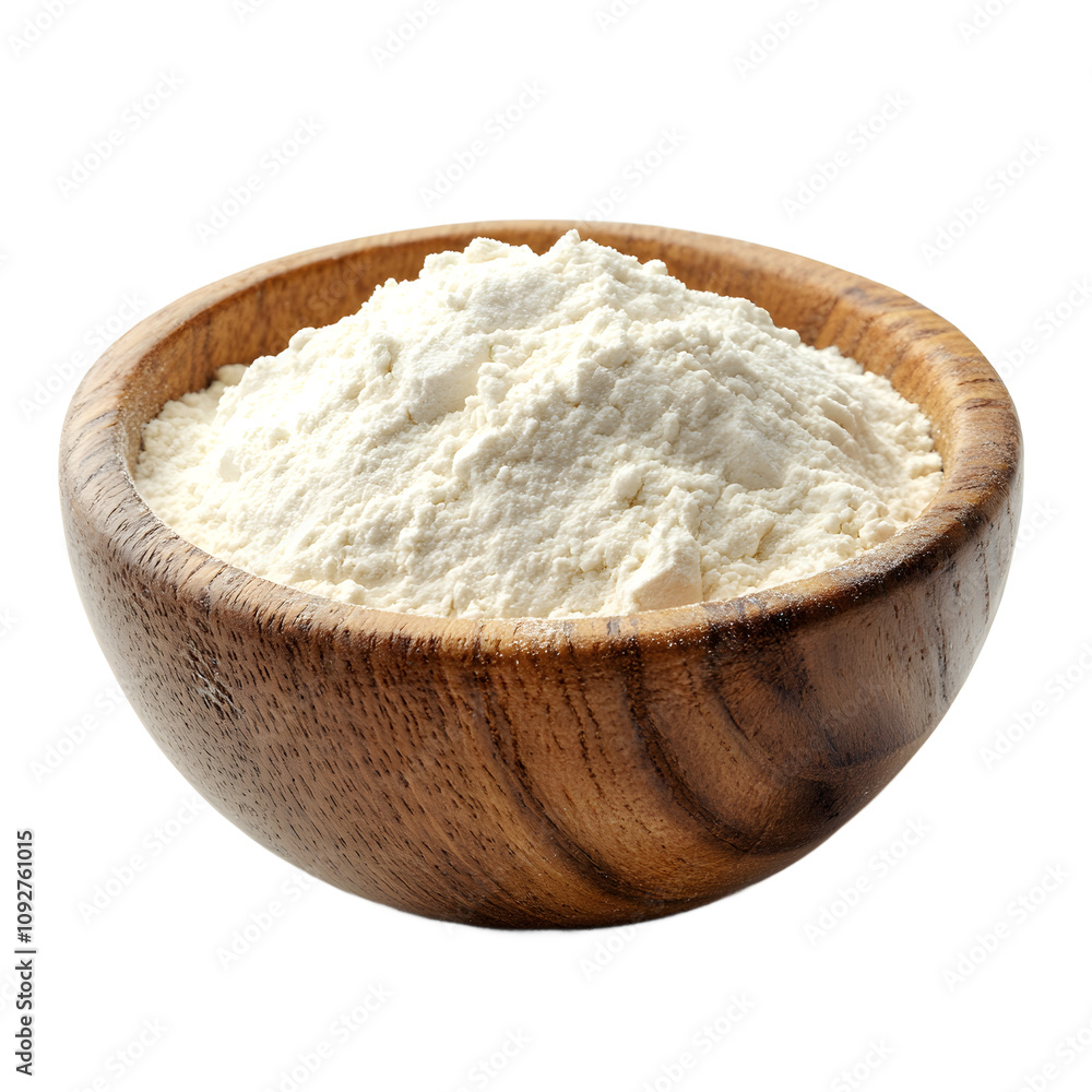 wooden bowl with white pulver powder wooden bowl with white pulver powder
