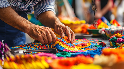 Artisan at Work: Crafting a Colorful Mexican Pi±ata with Traditional Techniques and Vibrant Designs photo