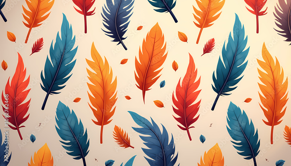 Colorful patterned leaves in vibrant autumn hues on a soft background Colorful patterned leaves in vibrant autumn hues on a soft background