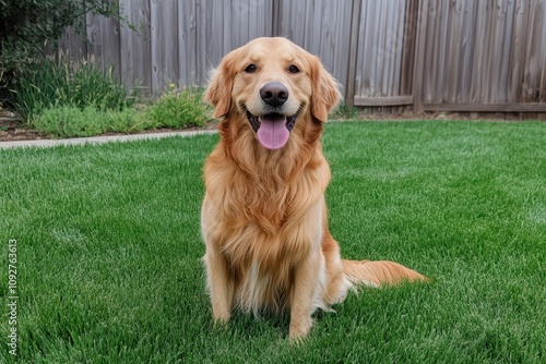 Golden Retriever on a Green Lawn