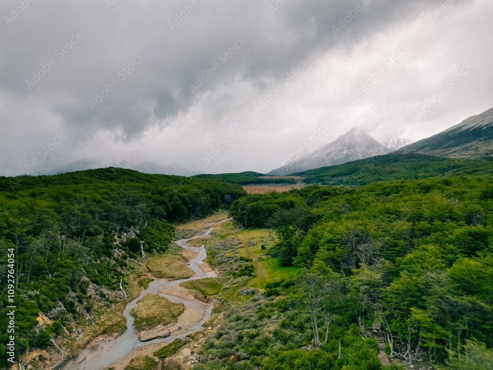Fototapeta premium Mountains and Autumn Leaves in Ushuaia, Argentina