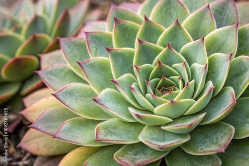 Macro shot of Echeveria Pulidonis leaves with detailed texture and patterns, succulent macro, leaf morphology, plant details, cactus leaf closeup photo