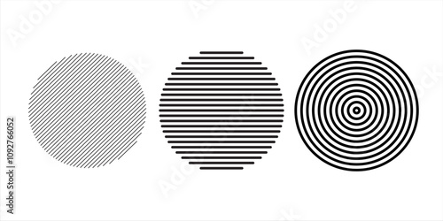 Black concentric circle set. Sonar or sound wave ring collection. Dotted and linear epicentre, target, radar icon concept. Ripple radial signal or vibration elements.
