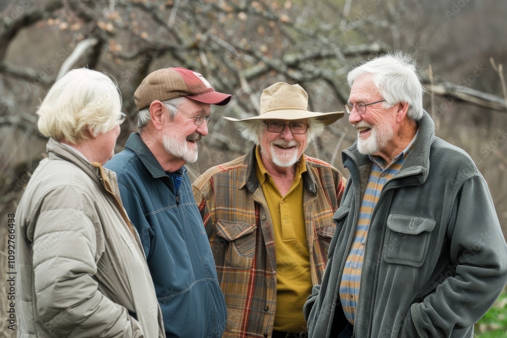 Group of senior friends having fun outdoors in the park. Selective focus. Group of senior friends having fun outdoors in the park. Selective focus.
