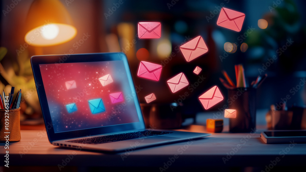 Digital communication concept with floating email icons Digital communication concept with floating email icons