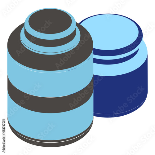 Dietary supplements Jar isometric concept,  gummies and powders container color vector icon design, Fitness Wellness symbol, Workout Weightlifting sign, Personal training equipment stock illustration