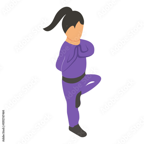 tree pose balancing isometric concept, Vrikshasana vector icon design, Fitness Wellness symbol, Workout Weightlifting sign, Personal training equipment stock illustration