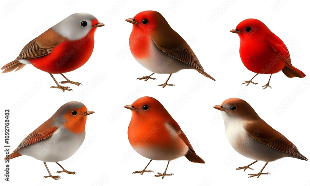 Set of red robin sparrow birds isolated. Set of red robin sparrow birds isolated.