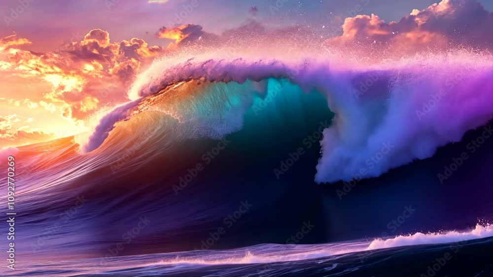 Crashing Blue and Purple Waves Under a Pink and Orange Sunset Crashing Blue and Purple Waves Under a Pink and Orange Sunset