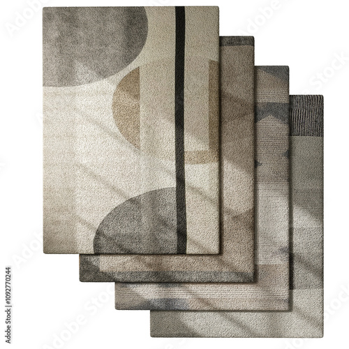 A set of five different colored rugs with a white background